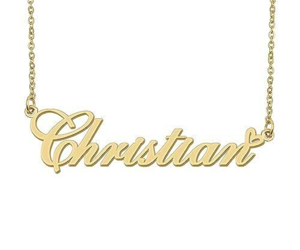 1671 Christian Name Necklace Heart Charm Pendant 18k Gold Plated Stainless